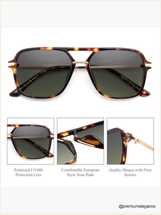 Retro Square Aviator Sunglasses Polarized Double Bridge Classic Shades